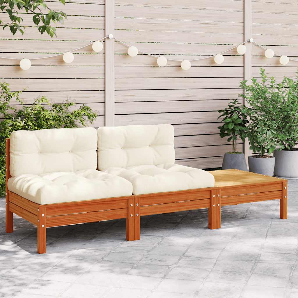 3-Tlg. Garten-Lounge-Set Mit Kissen In Creme Massivholz Kiefer