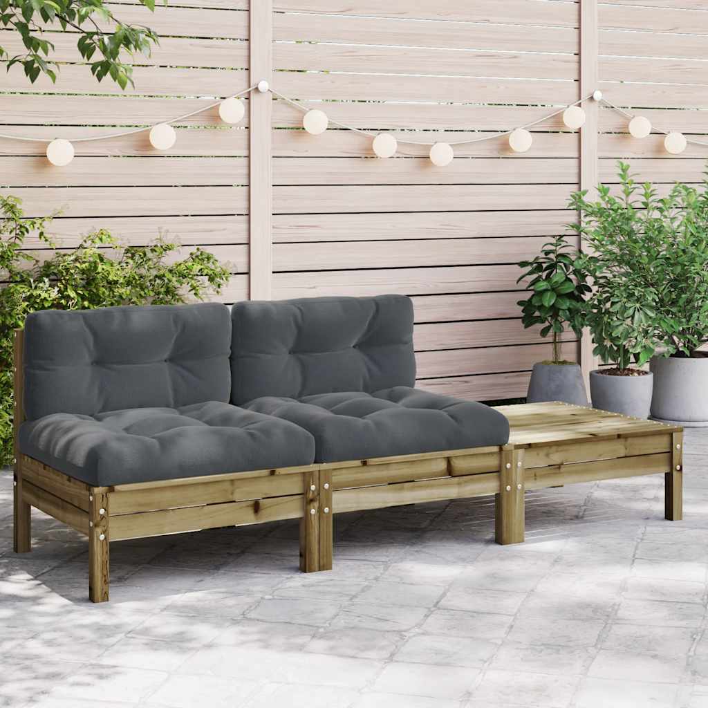3-Tlg. Garten-Lounge-Set Mit Kissen In Creme Massivholz Kiefer