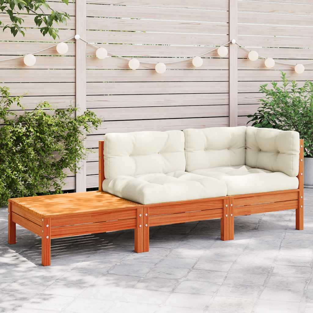 3-Tlg. Garten-Lounge-Set Mit Kissen In Creme Massivholz Kiefer