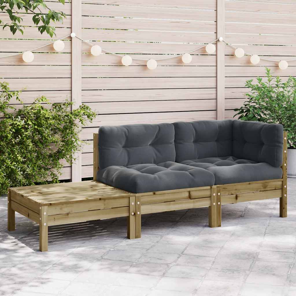 3-Tlg. Garten-Lounge-Set Mit Kissen In Creme Massivholz Kiefer