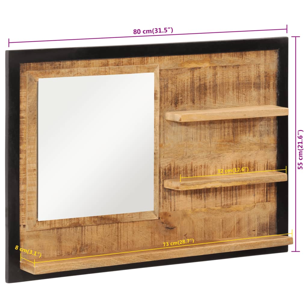 Spiegel Mit Ablagen 80X8X55 Cm Glas Und Massivholz Mango