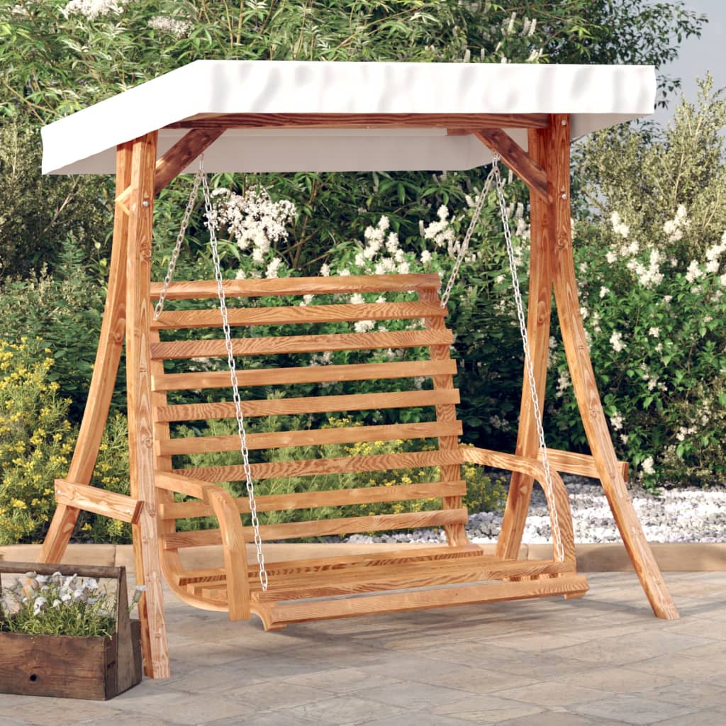 Hollywoodschaukel Mit Dach Massivholz Fichte Mit Teak-Finish