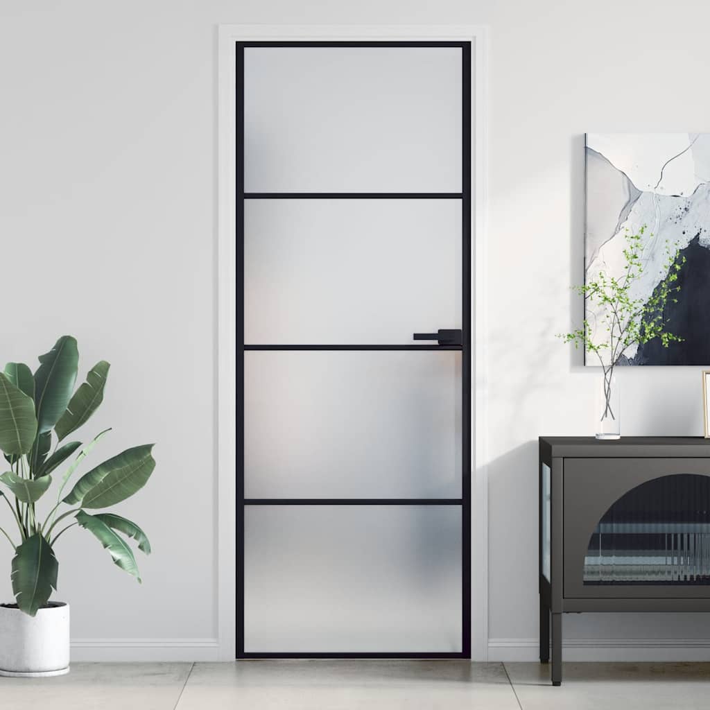 Innentür Schlank Schwarz 93X201,5 Cm Hartglas & Aluminium Schwarz Und Matt