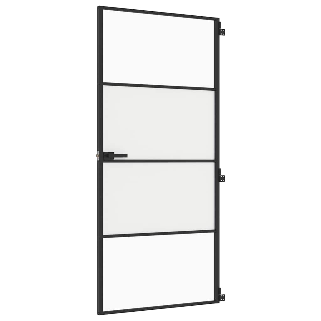 Innentür Schlank Schwarz 93X201,5 Cm Hartglas & Aluminium Schwarz & Transparent & Matt