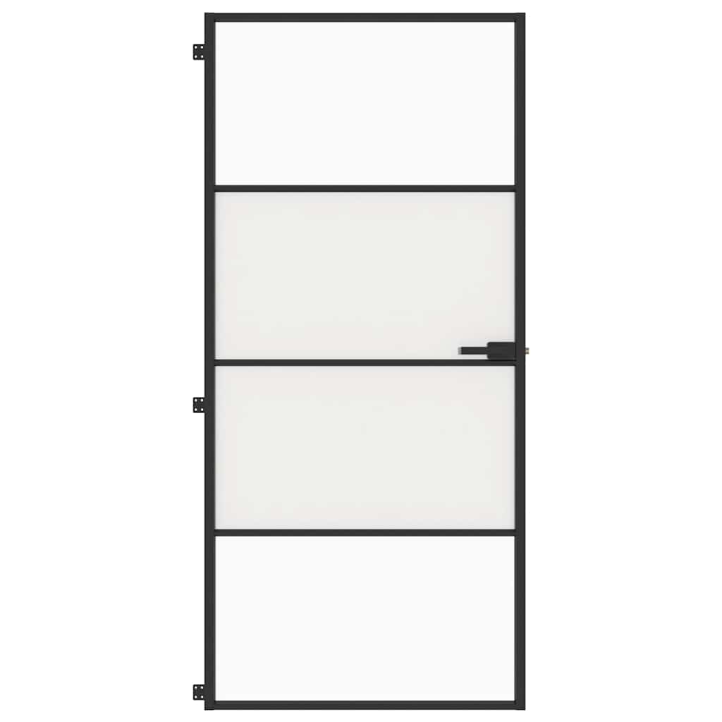 Innentür Schlank Schwarz 93X201,5 Cm Hartglas & Aluminium Schwarz & Transparent & Matt