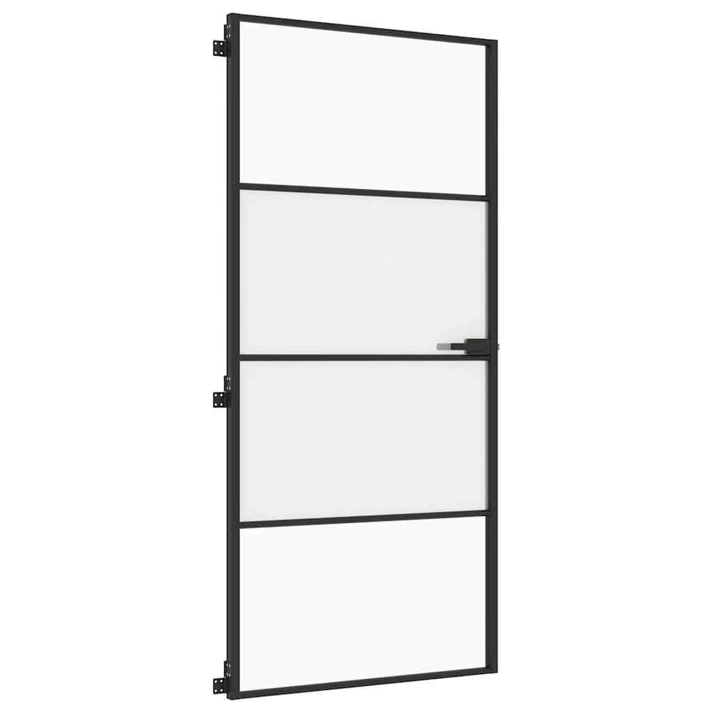 Innentür Schlank Schwarz 93X201,5 Cm Hartglas & Aluminium Schwarz & Transparent & Matt