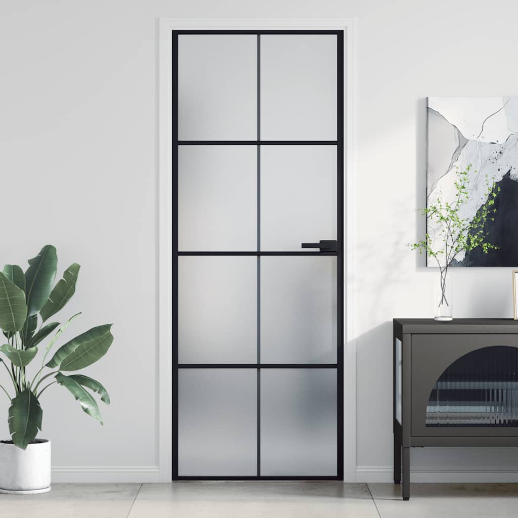 Innentür Schlank Schwarz 93X201,5 Cm Hartglas & Aluminium Schwarz Und Matt