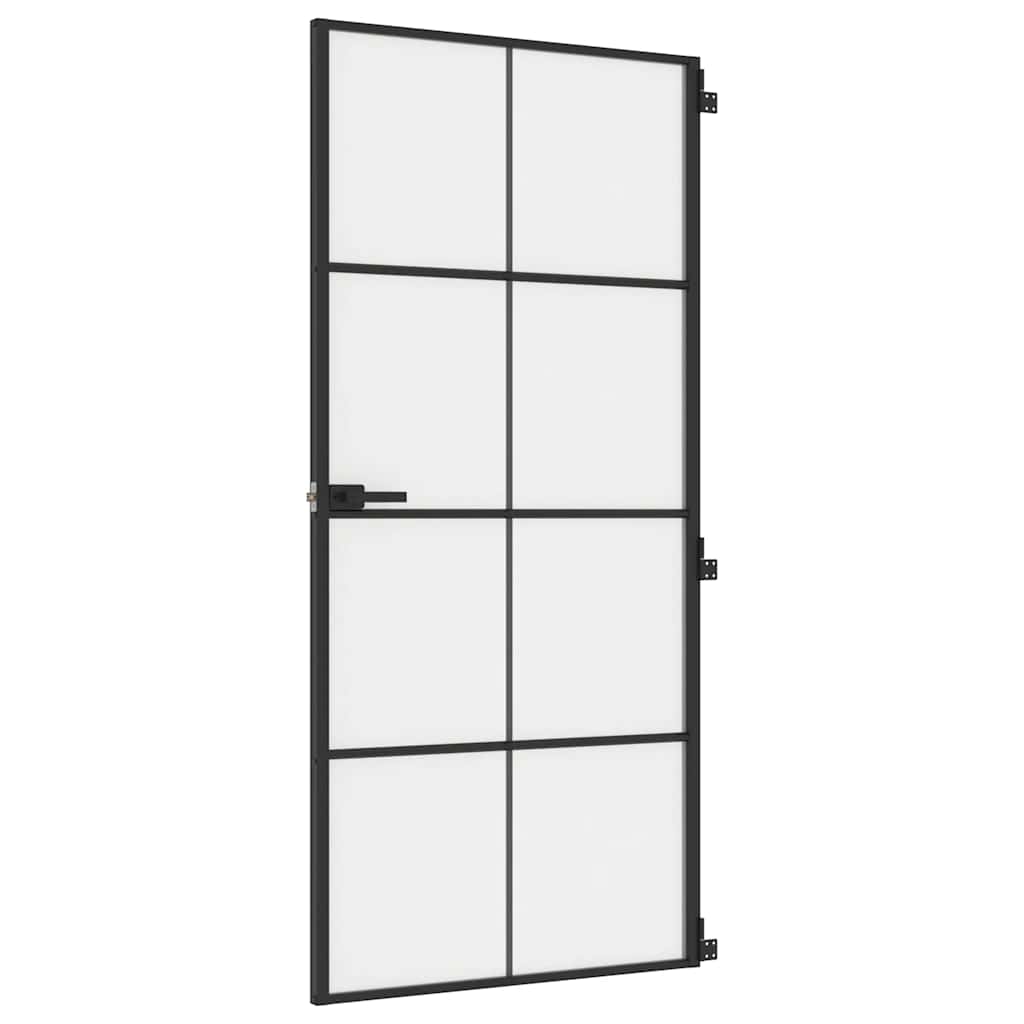Innentür Schlank Schwarz 93X201,5 Cm Hartglas & Aluminium Schwarz Und Matt