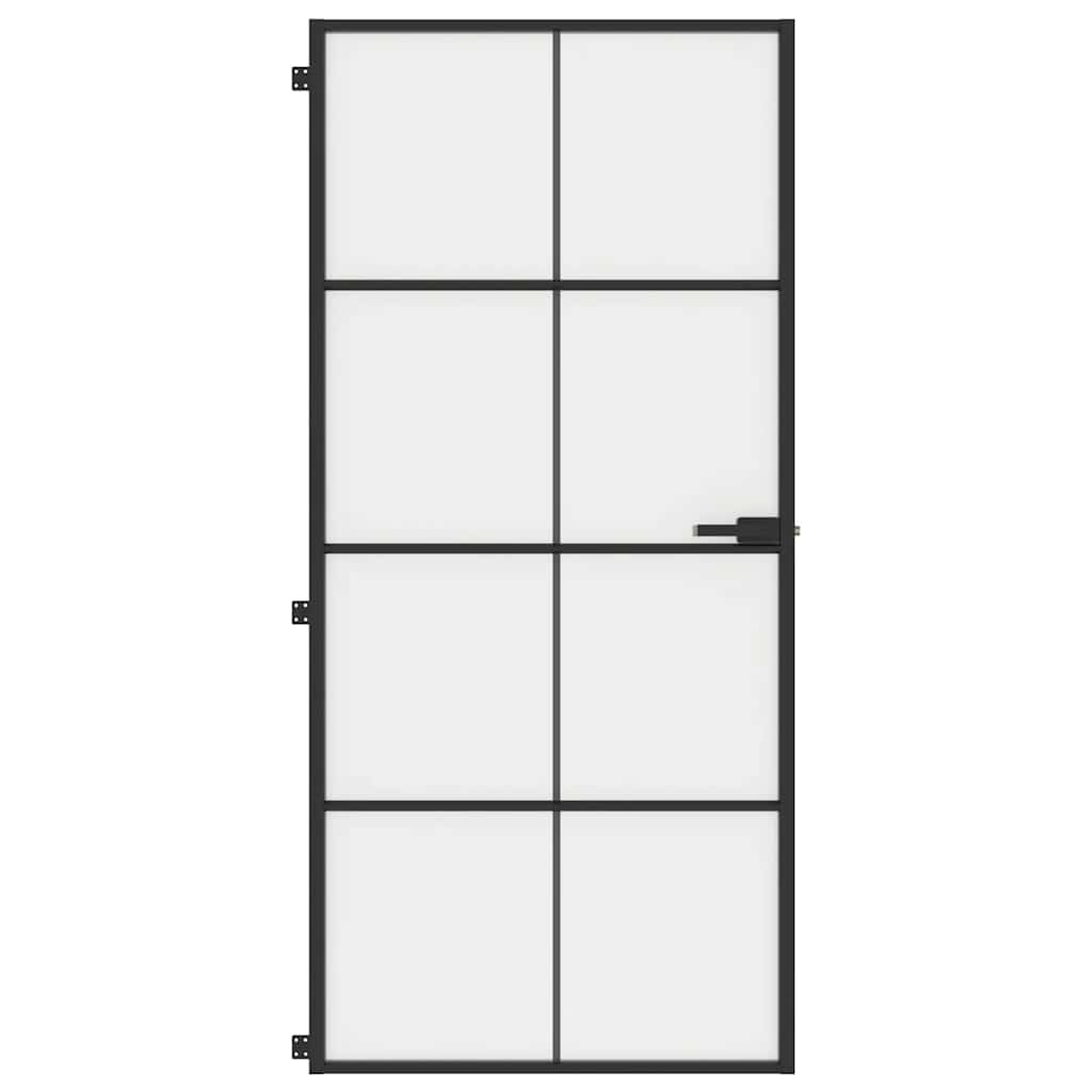 Innentür Schlank Schwarz 93X201,5 Cm Hartglas & Aluminium Schwarz Und Matt