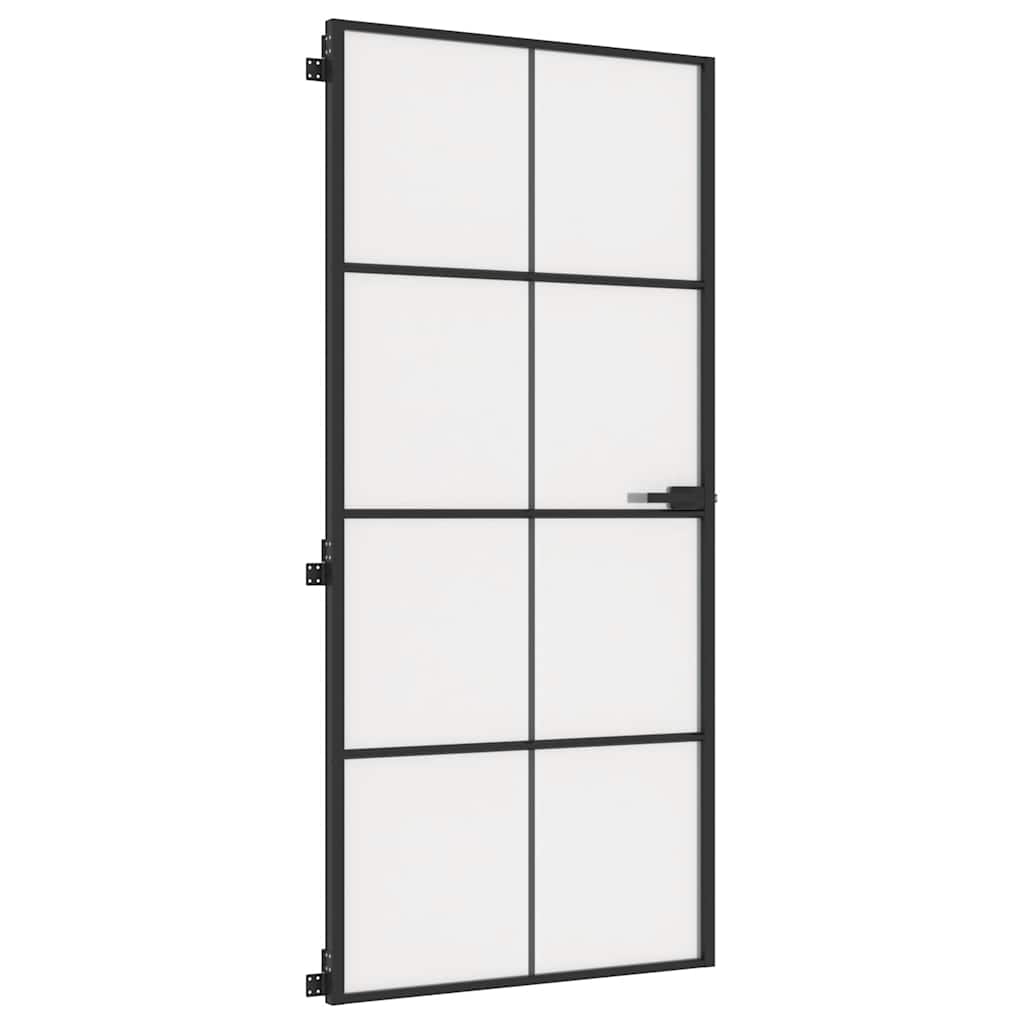 Innentür Schlank Schwarz 93X201,5 Cm Hartglas & Aluminium Schwarz Und Matt