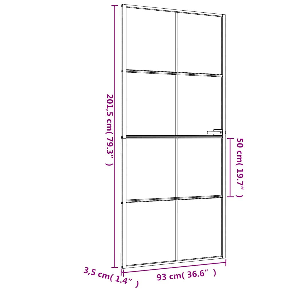 Innentür Schlank Schwarz 93X201,5 Cm Hartglas & Aluminium Schwarz Und Matt