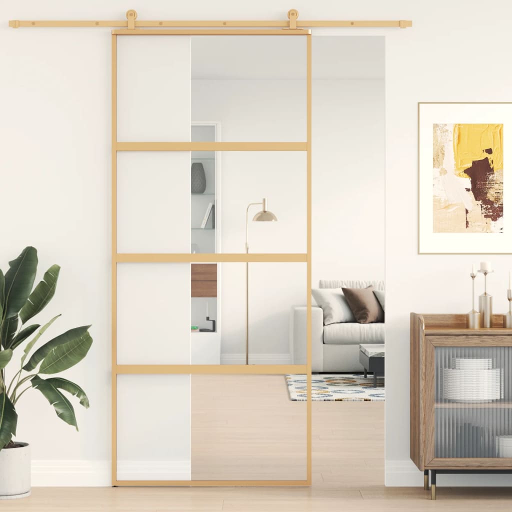 Schiebetür En Matt Esg-Glas Und Aluminium Gold