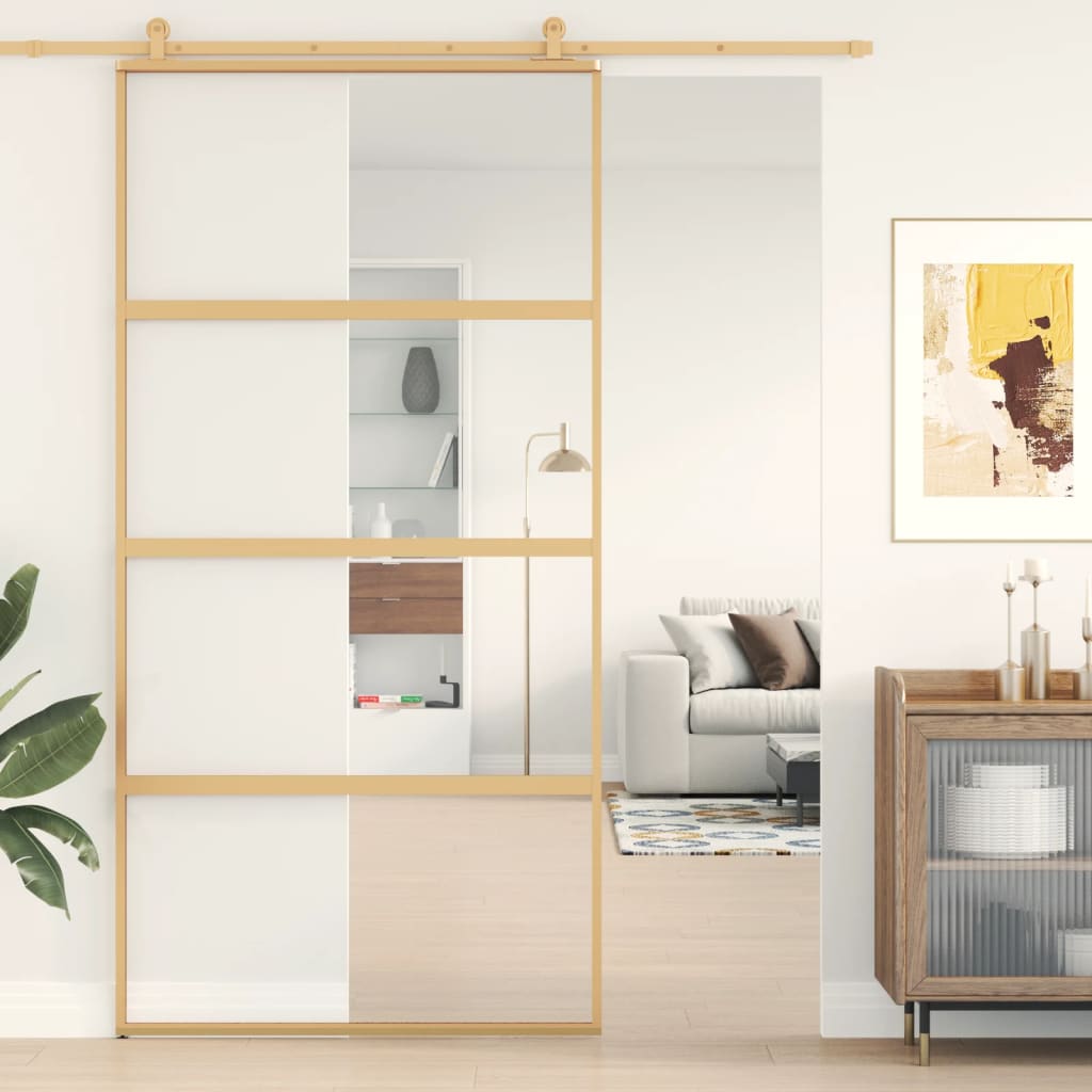 Schiebetür En Matt Esg-Glas Und Aluminium Gold