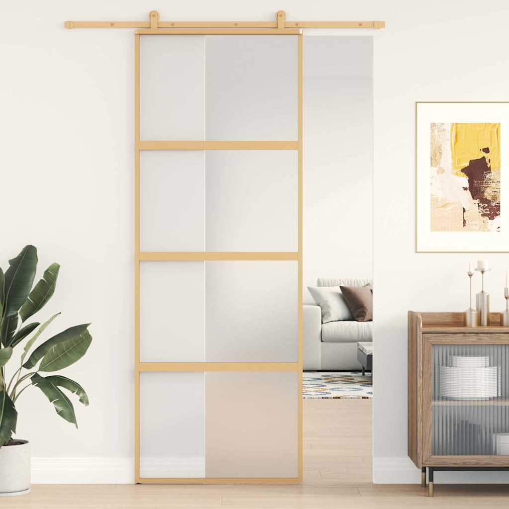 Schiebetür En Matt Esg-Glas Und Aluminium Gold