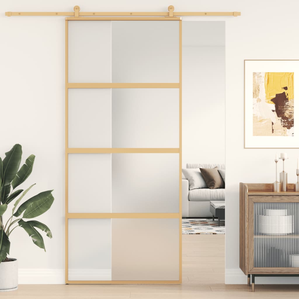 Schiebetür En Matt Esg-Glas Und Aluminium Gold