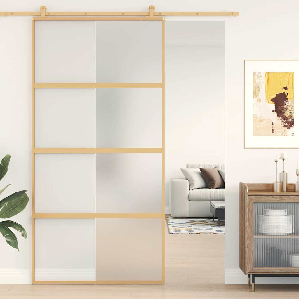 Schiebetür En Matt Esg-Glas Und Aluminium Gold
