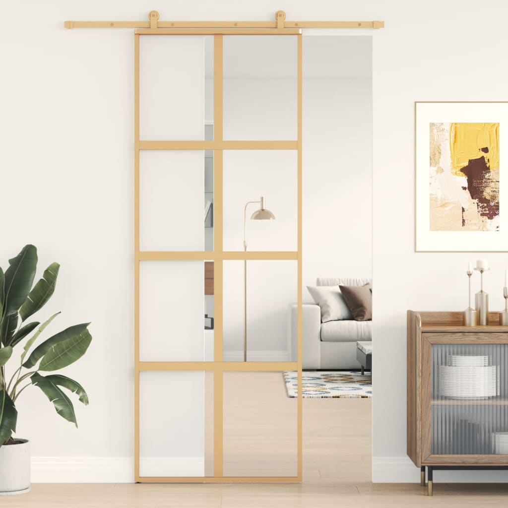 Schiebetür En 102,5X205 Cm Matt Esg-Glas Und Aluminium Gold