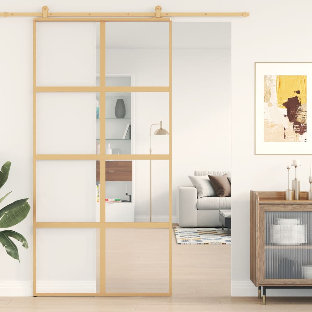 Schiebetür En 102,5X205 Cm Matt Esg-Glas Und Aluminium Gold