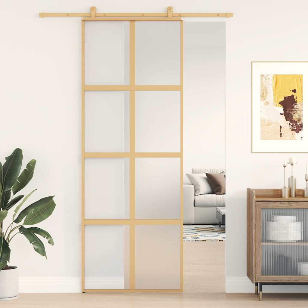 Schiebetür En 102,5X205 Cm Matt Esg-Glas Und Aluminium Gold