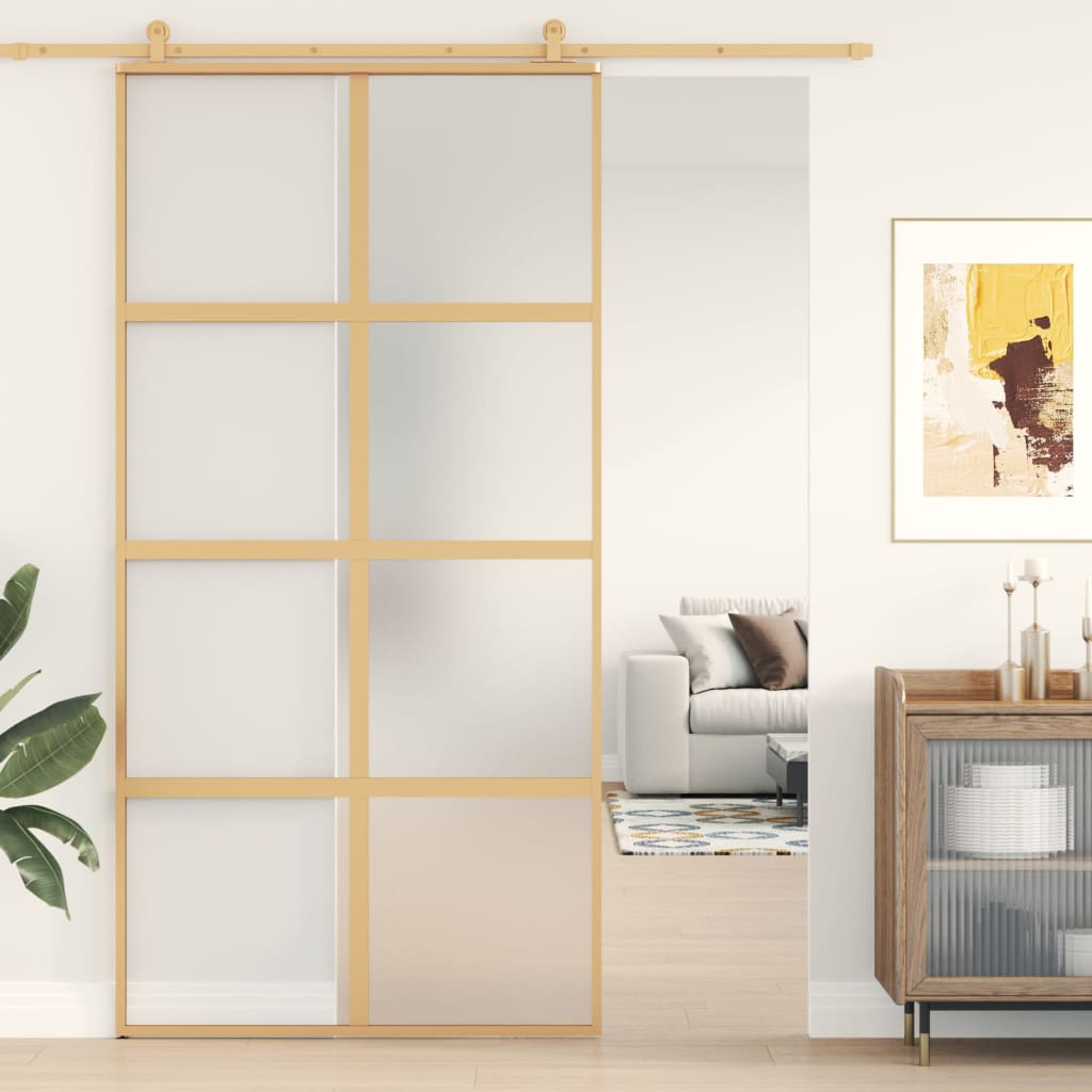 Schiebetür En 102,5X205 Cm Matt Esg-Glas Und Aluminium Gold