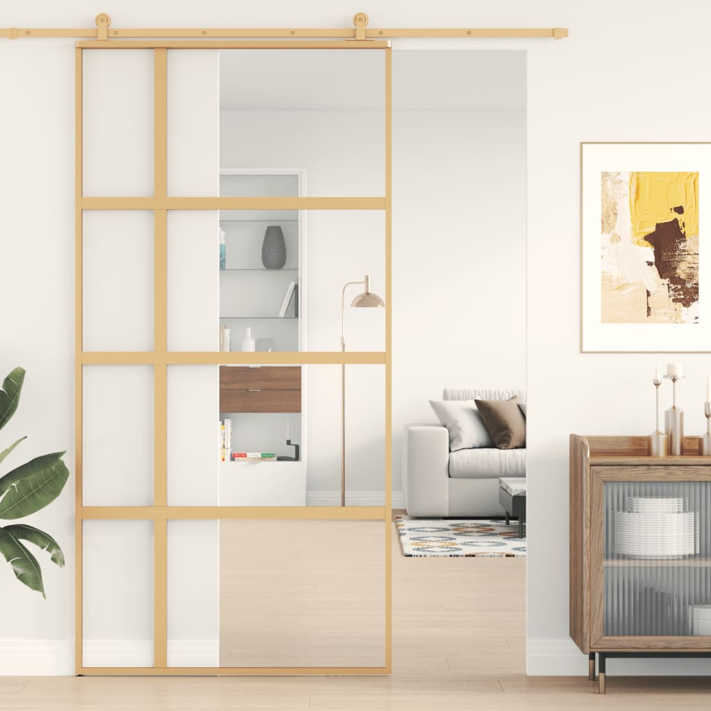 Schiebetür En Matt Esg-Glas Und Aluminium Gold