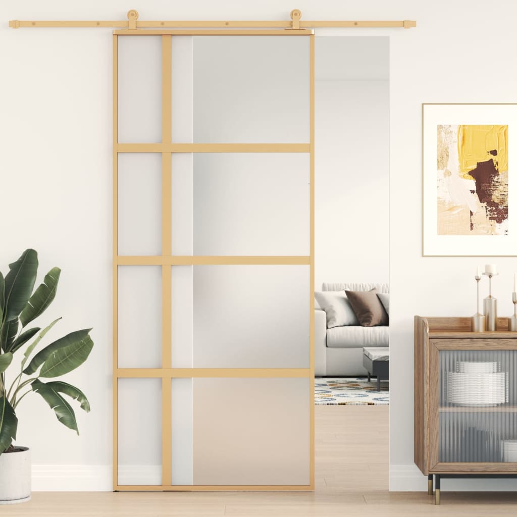 Schiebetür En Matt Esg-Glas Und Aluminium Gold
