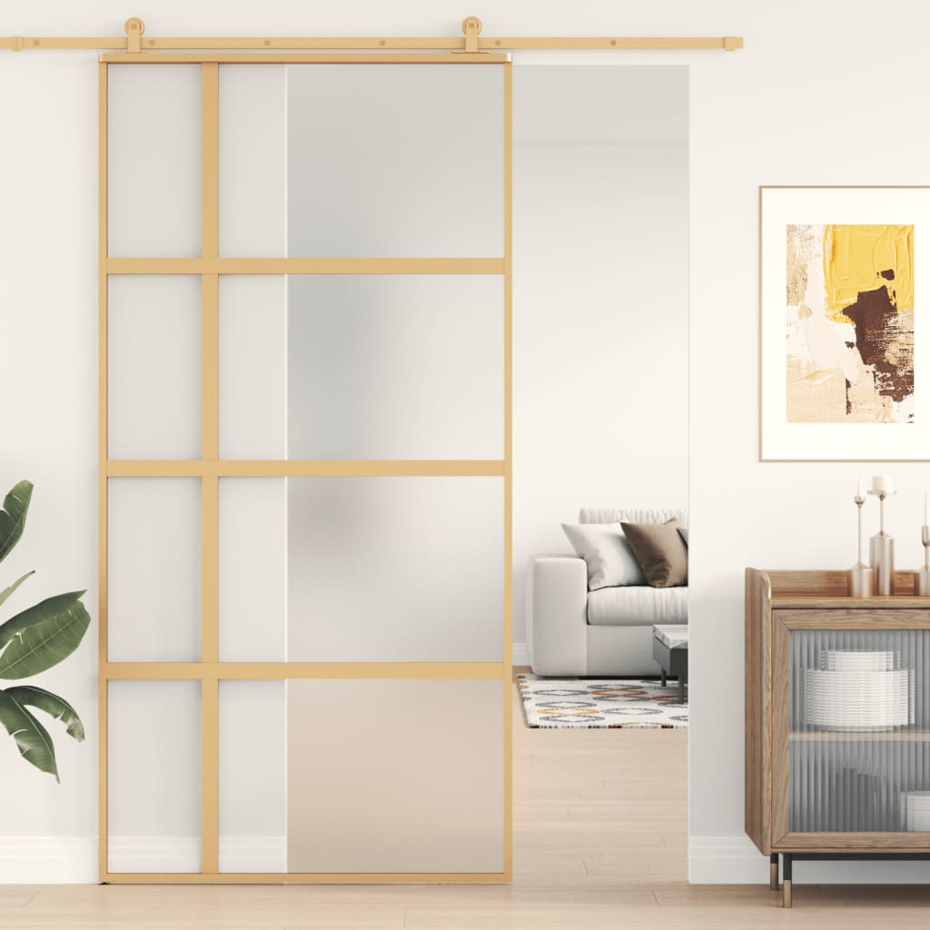 Schiebetür En Matt Esg-Glas Und Aluminium Gold