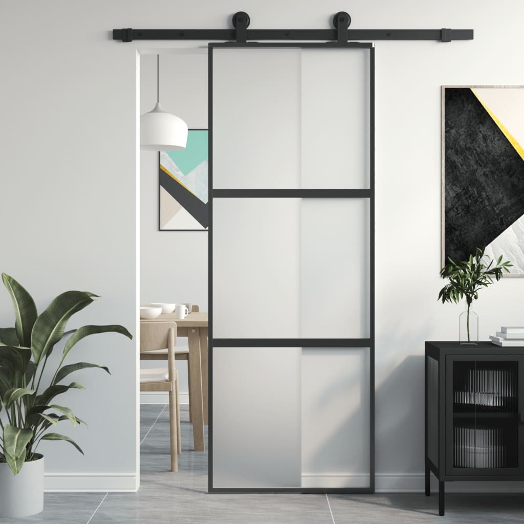 Innentür Schlank Schwarz 93X201,5 Cm Hartglas & Aluminium Schwarz Und Matt