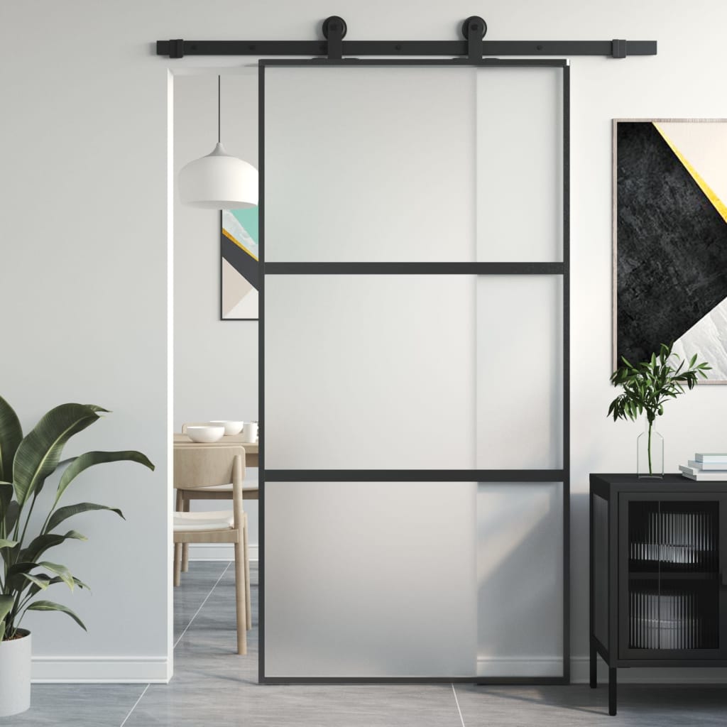 Innentür Schlank Schwarz 93X201,5 Cm Hartglas & Aluminium Schwarz Und Matt