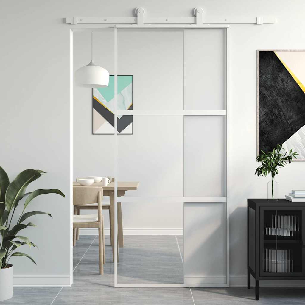 Innentür Weiß 83X201,5 Cm Hartglas & Aluminium Schlank Weiß Und Transparent