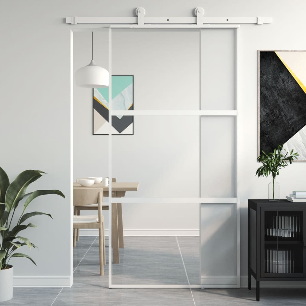 Innentür Weiß 83X201,5 Cm Hartglas & Aluminium Schlank Weiß Und Transparent