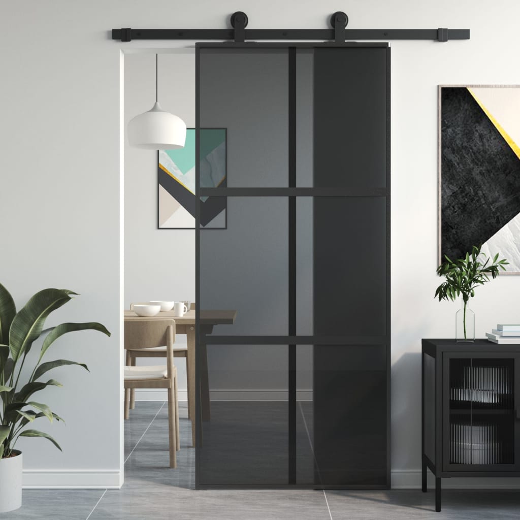 Schiebetür Hartglas Und Aluminium Schwarz