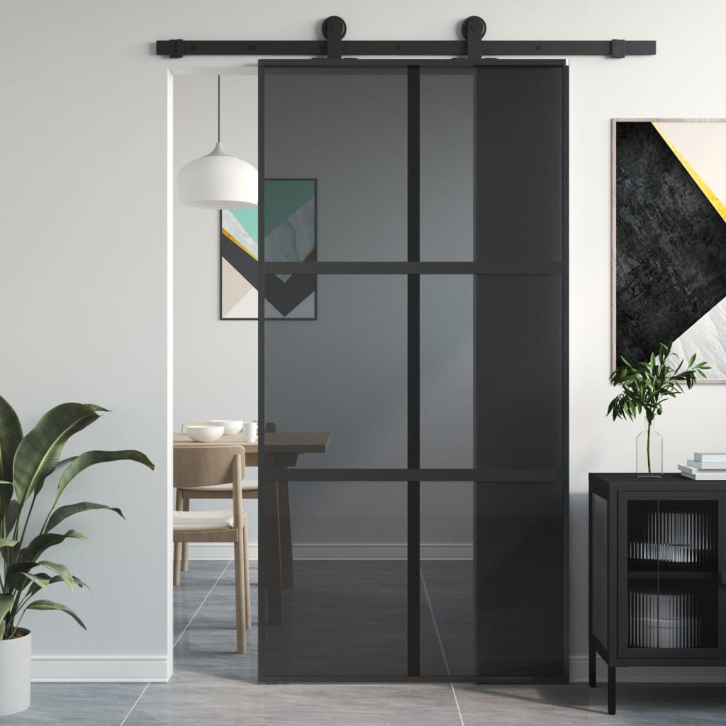 Schiebetür Hartglas Und Aluminium Schwarz