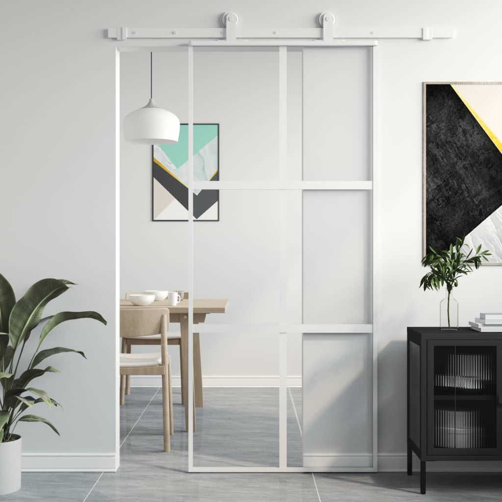 Innentür Weiß 83X201,5 Cm Hartglas & Aluminium Schlank Weiß Und Transparent