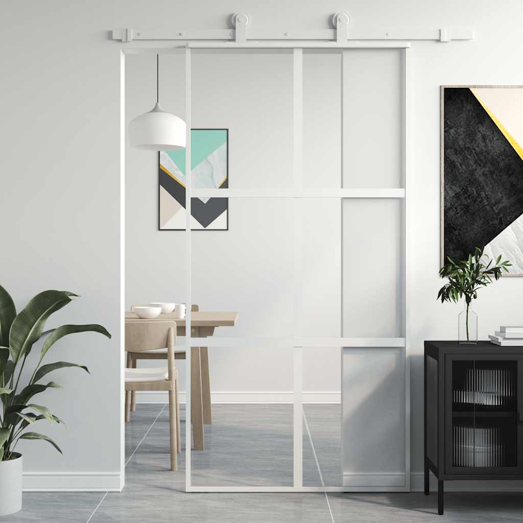 Innentür Weiß 83X201,5 Cm Hartglas & Aluminium Schlank Weiß Und Transparent