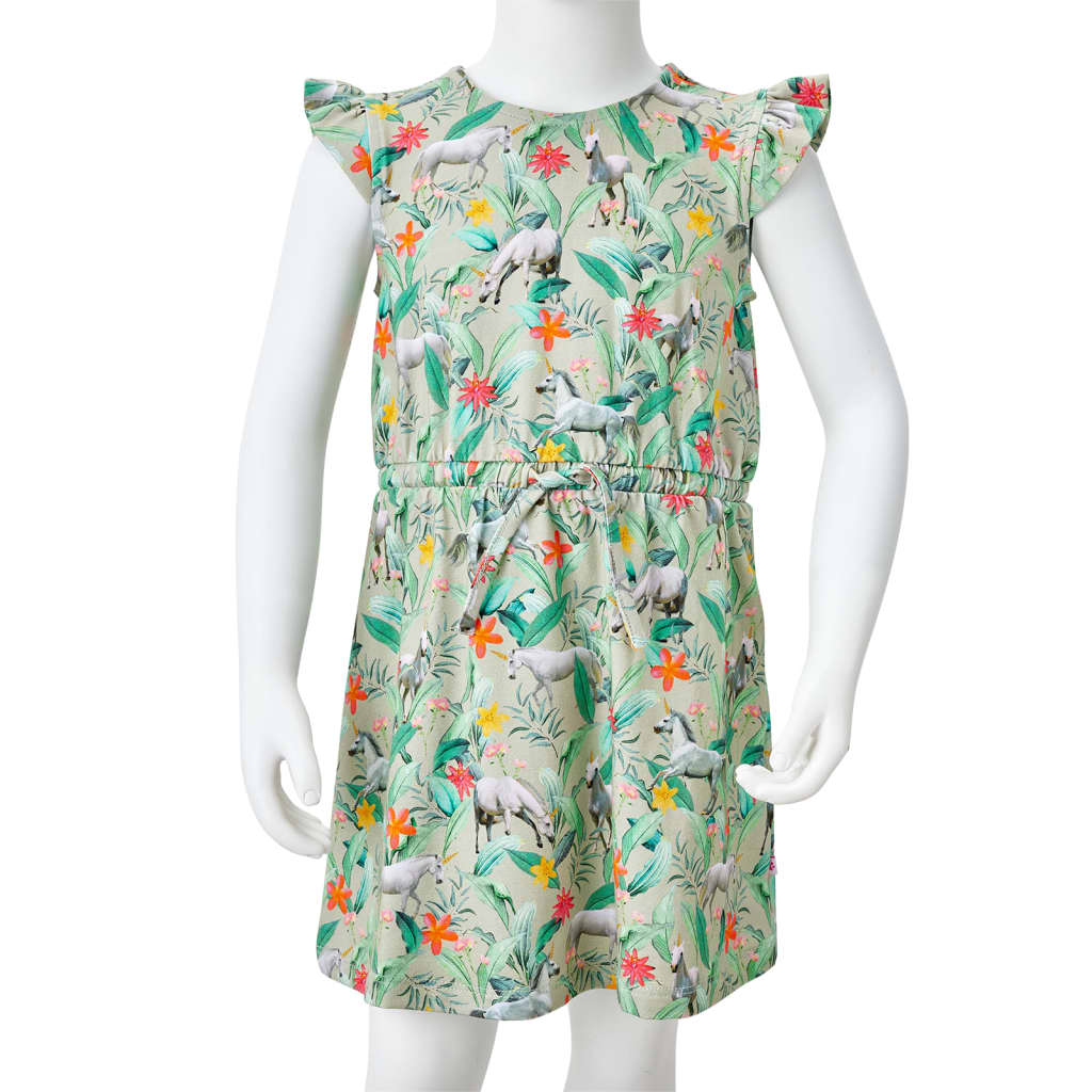 Kinderkleid Mit Flügelärmeln Hellkhaki 104