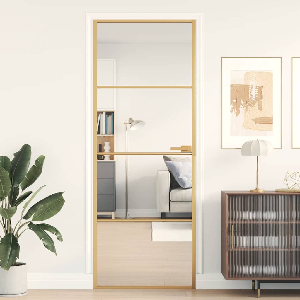 Innentür Schlank Golden 83X201,5 Cm Hartglas Und Aluminium Golden Und Transparent