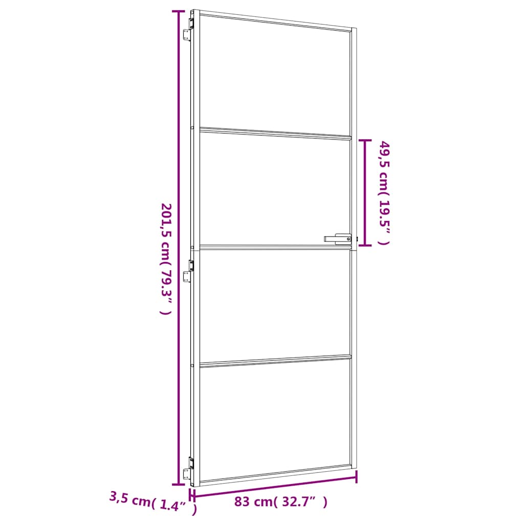 Innentür Schlank Golden 83X201,5 Cm Hartglas Und Aluminium Golden Und Transparent