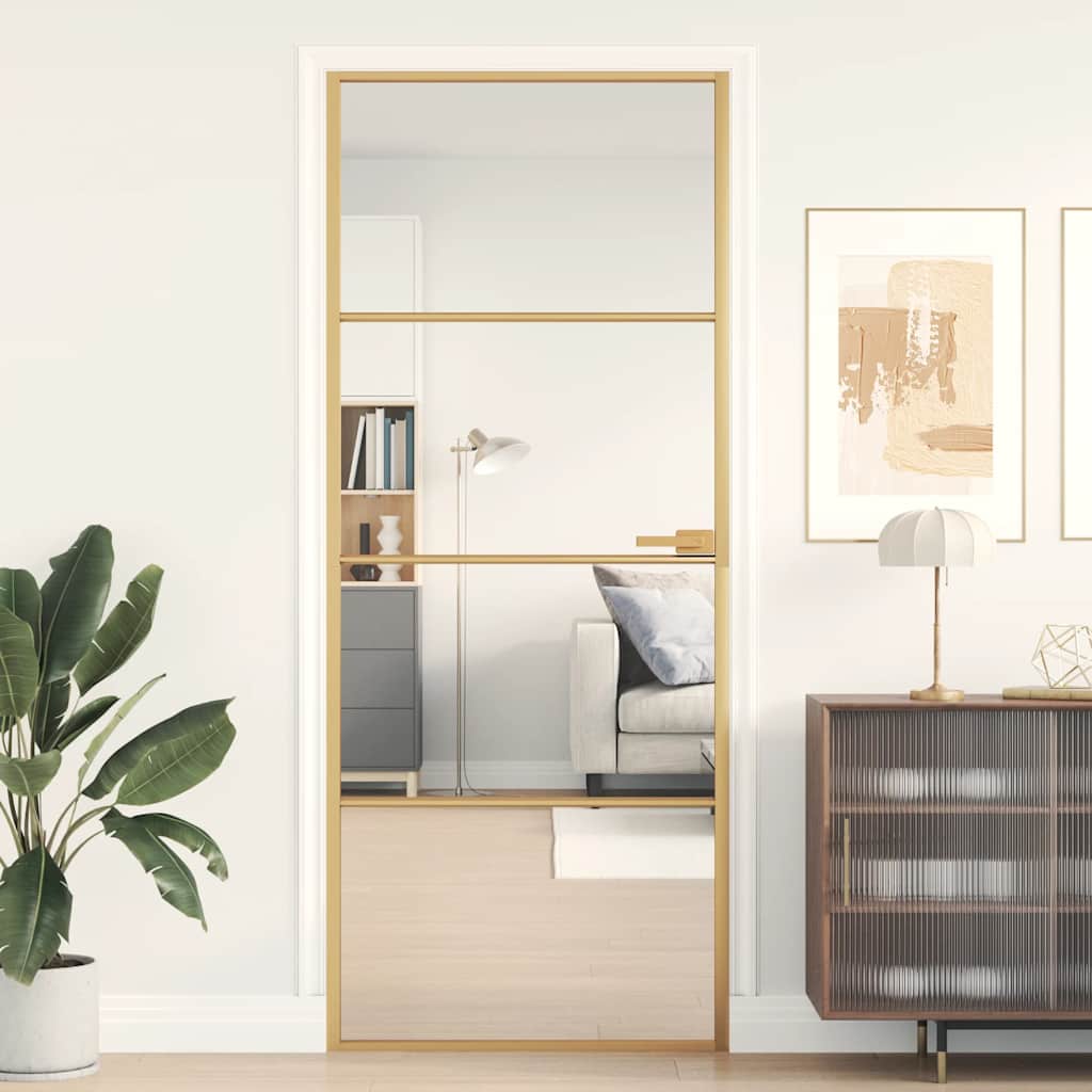 Innentür Schlank Golden 83X201,5 Cm Hartglas Und Aluminium Golden Und Transparent