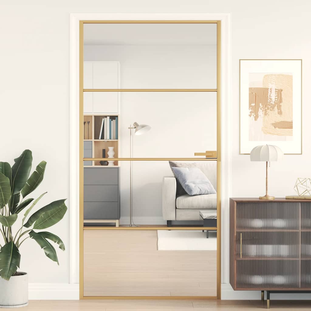 Innentür Schlank Golden 83X201,5 Cm Hartglas Und Aluminium Golden Und Transparent