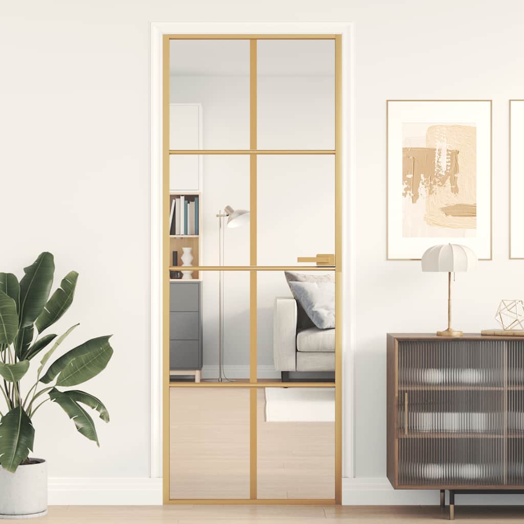 Innentür Schlank Golden 83X201,5 Cm Hartglas Und Aluminium Golden Und Transparent