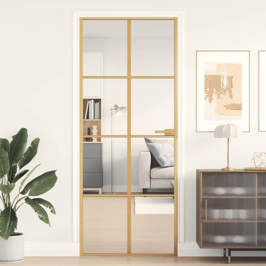 Innentür Schlank Golden 83X201,5 Cm Hartglas Und Aluminium Golden Und Transparent