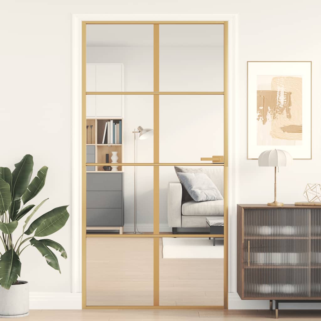 Innentür Schlank Golden 83X201,5 Cm Hartglas Und Aluminium Golden Und Transparent