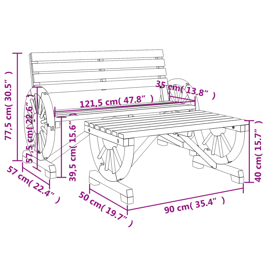 2-Tlg. Garten-Lounge-Set Massivholz Tanne Braun