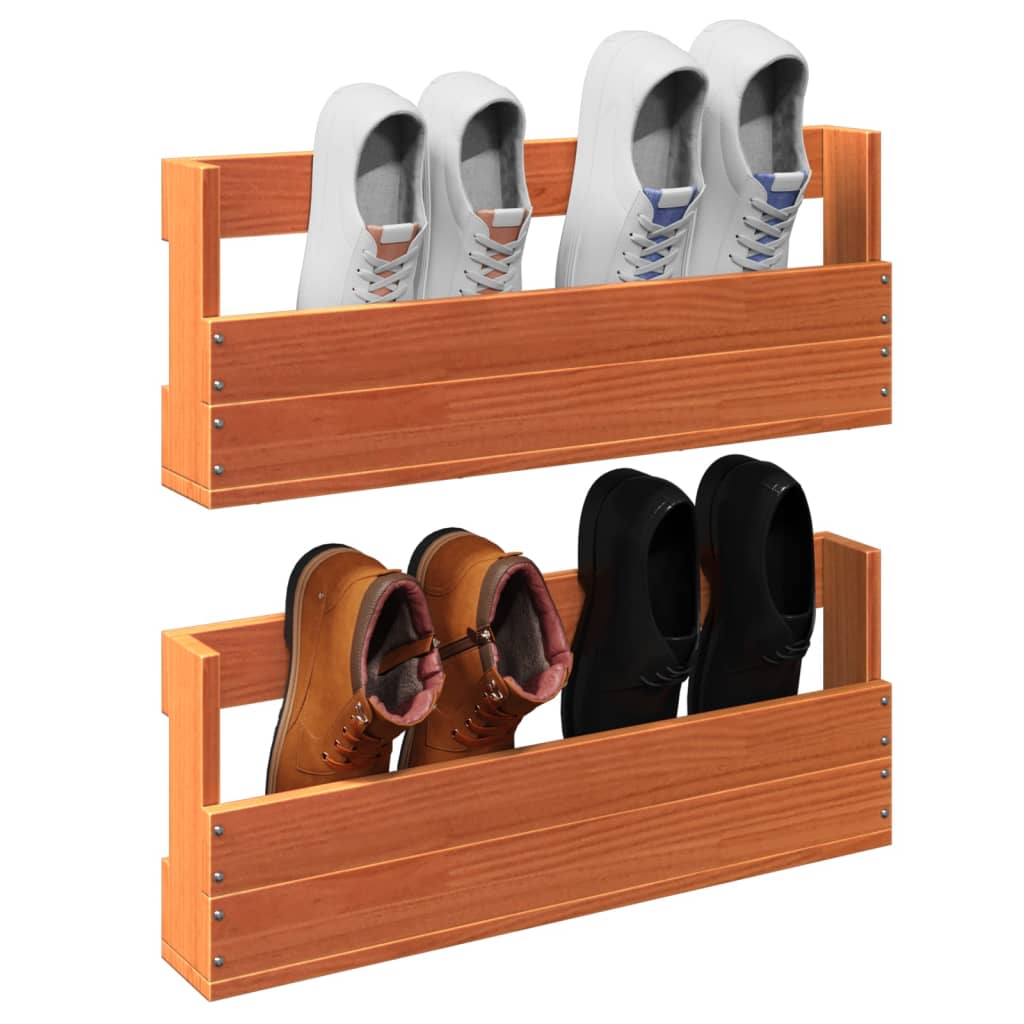 Wand-Schuhregale 2 Stk. 59X8,5X23,5 Cm Massivholz Wachsbraun
