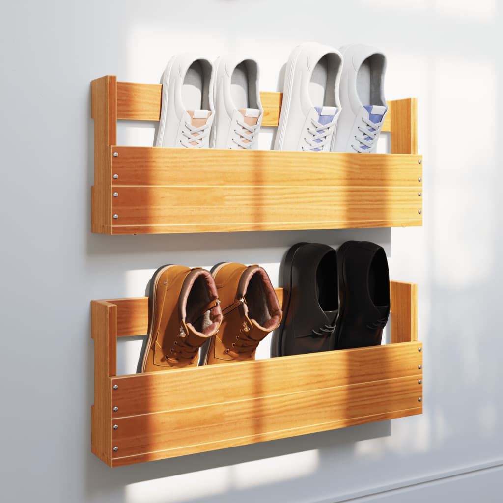 Wand-Schuhregale 2 Stk. 59X8,5X23,5 Cm Massivholz Wachsbraun