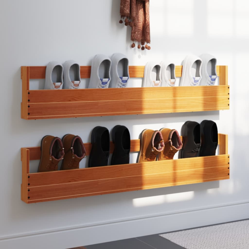 Wand-Schuhregale 2 Stk. 59X8,5X23,5 Cm Massivholz Wachsbraun