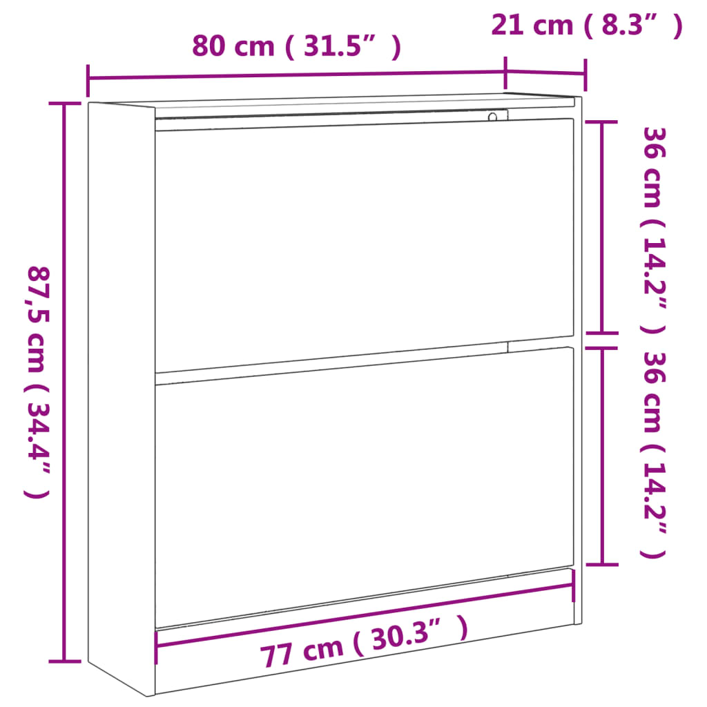 Schuhschrank Sonoma-Eiche 80X21X87,5 Cm Holzwerkstoff Sonoma Eiche