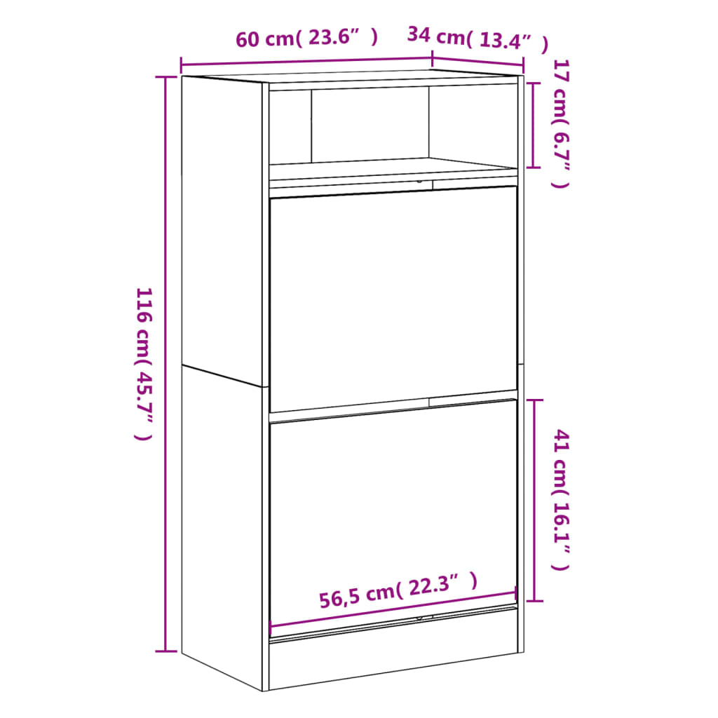 Schuhschrank 60X34X116 Cm Holzwerkstoff Räuchereiche