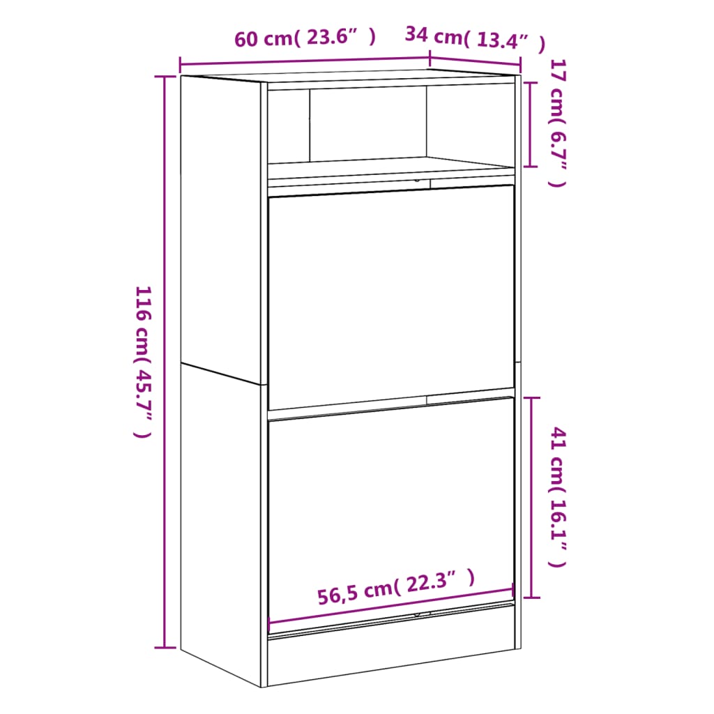 Schuhschrank 60X34X116 Cm Holzwerkstoff Grau Sonoma